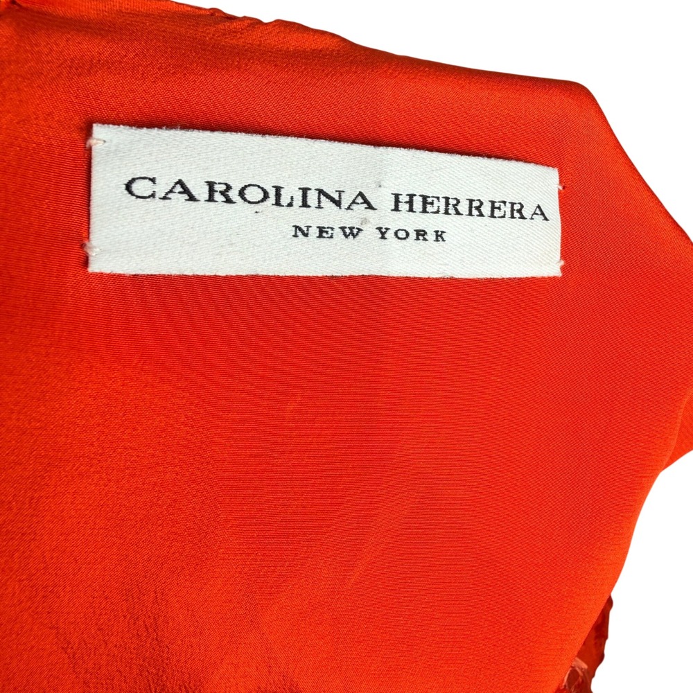 Carolina Herrera Silk Embellished Cocktail Dress Pink Orange Floral Jacquard - Picture 9 of 10